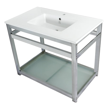Fauceture VWP3722B1 37-Inch Ceramic Console Sink (1-Hole), White/Polished Chrome VWP3722B1